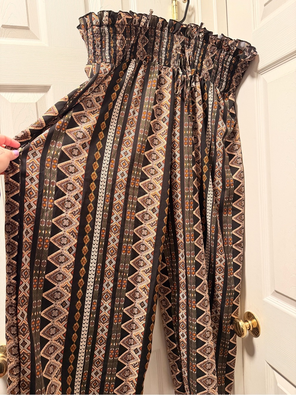 Smocked Waist Tribal-Print Women's pants - Black & Brown